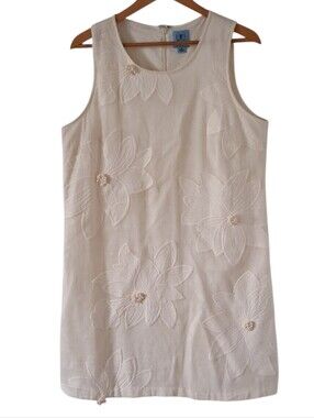CeCe Sleeveless Cream Floral Embroidered Shift Dress Size 14 Summer Texture